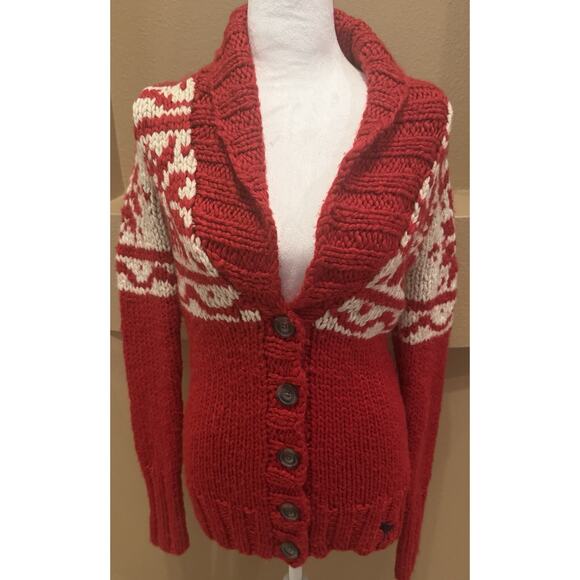 Abercrombie & Fitch Heavy Wool Blend Nordic Cardigan Sweater Womens XS/S Red - Picture 1 of 9